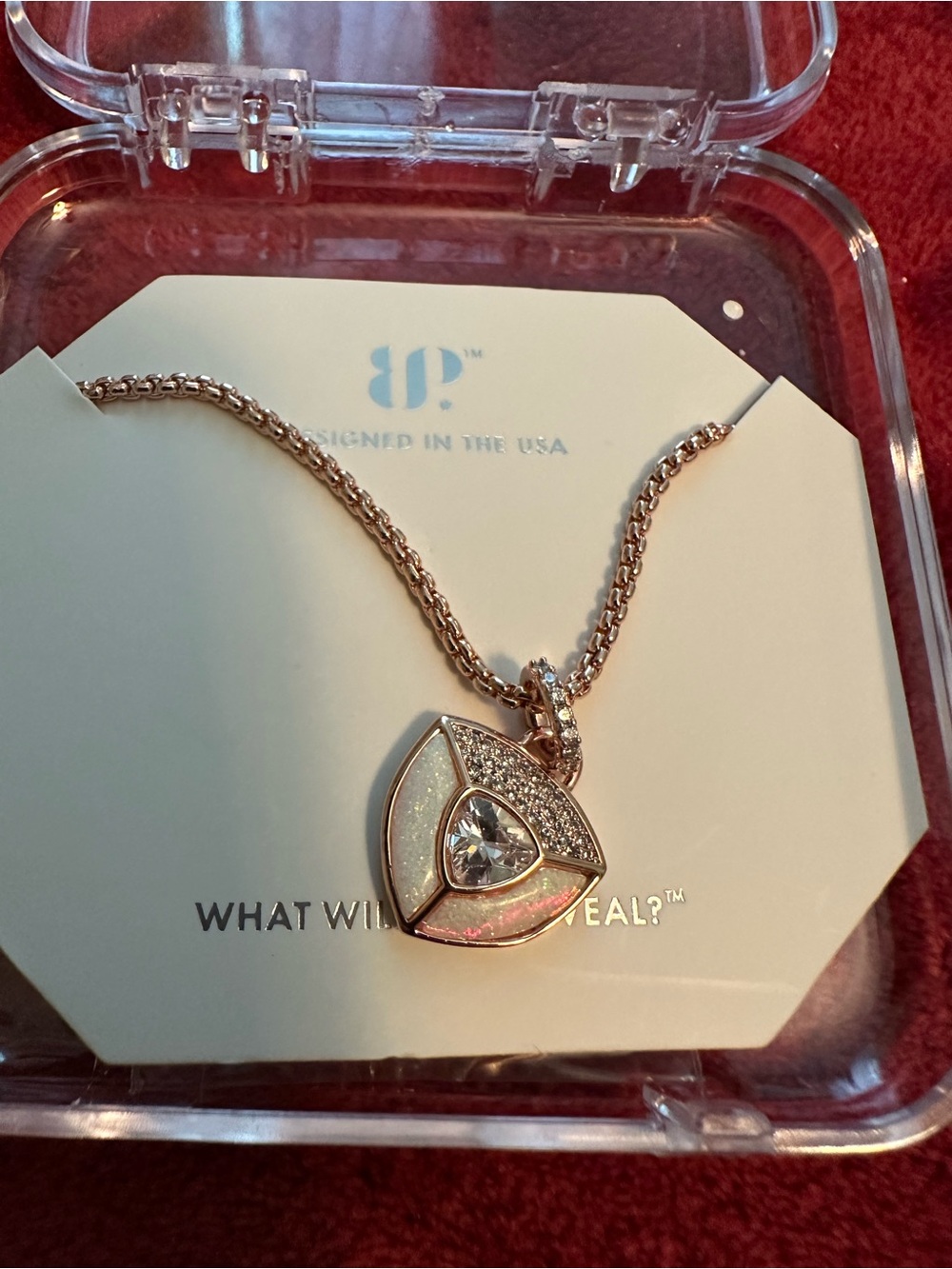 Rose Gold Tri-Teardrop Pendant Necklace with Crystals - Designed in USA